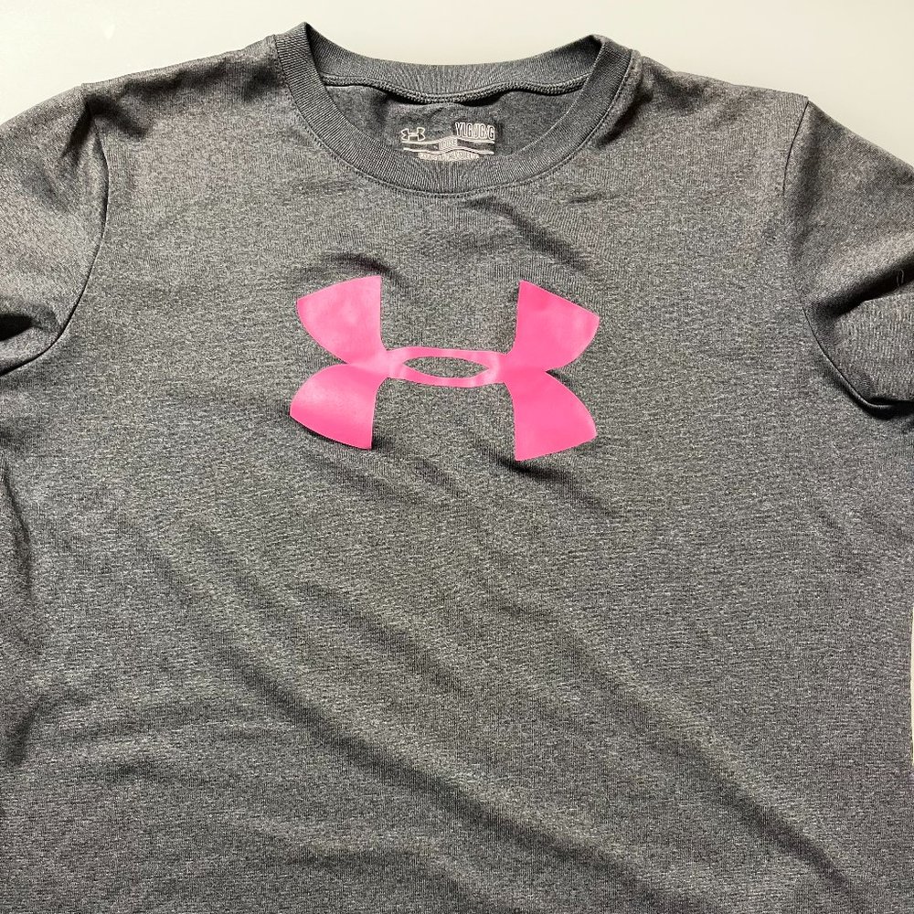 Gray and Pink Heatgear Youth L Under Armour Shirt